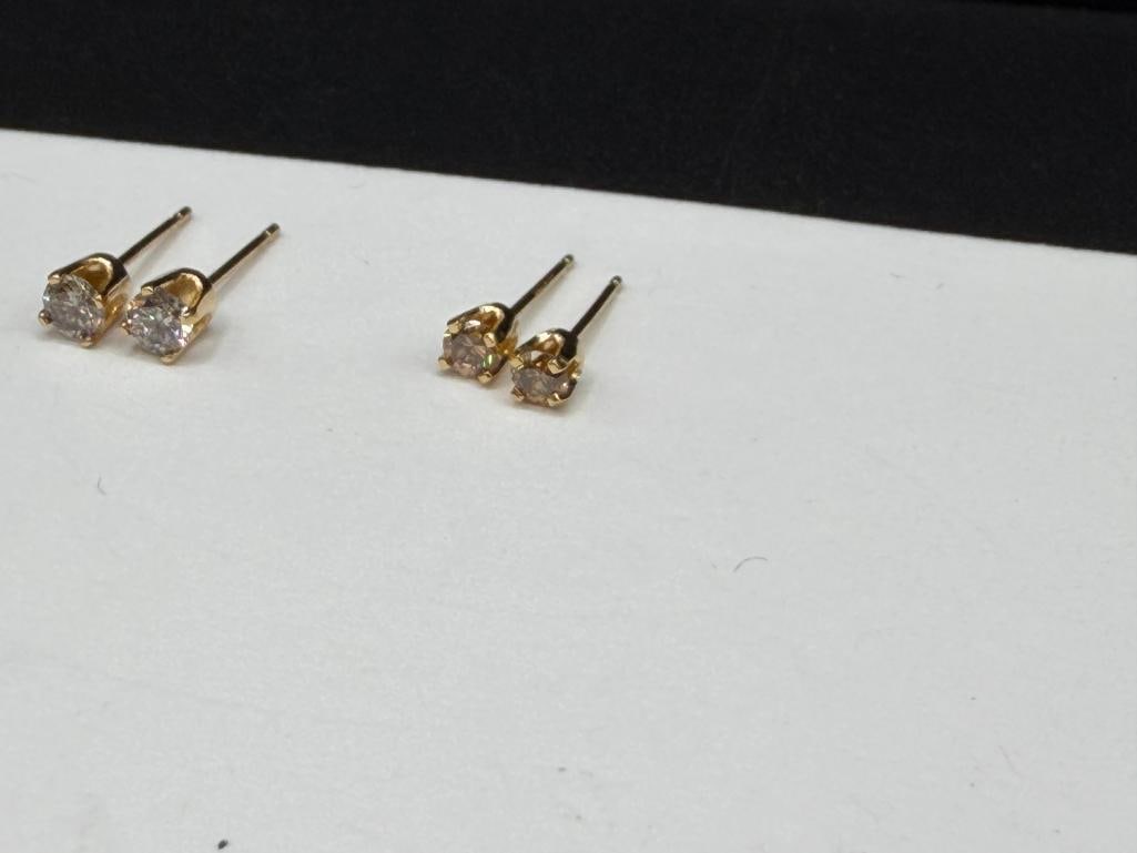 TWO PAIR OF 14K YELLOW GOLD ROUND BRILLIANT CUT DIAMOND POST EARRINGS - 3