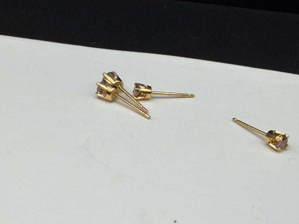 TWO PAIR OF 14K YELLOW GOLD ROUND BRILLIANT CUT DIAMOND POST EARRINGS - 4