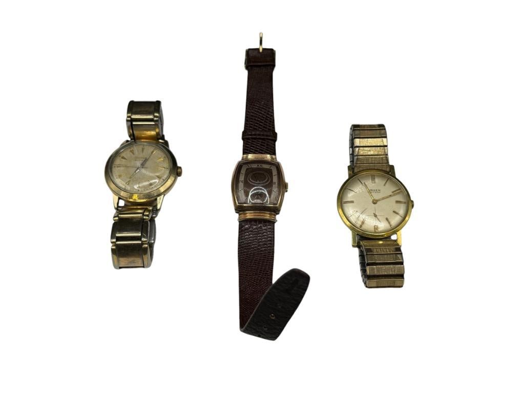 THREE VINTAGE MEN'S WRISTWATCHES INCLUDING GRUEN PRECISION, MOVADO AUTOMATIC, AND BENRUS (1 of 9)