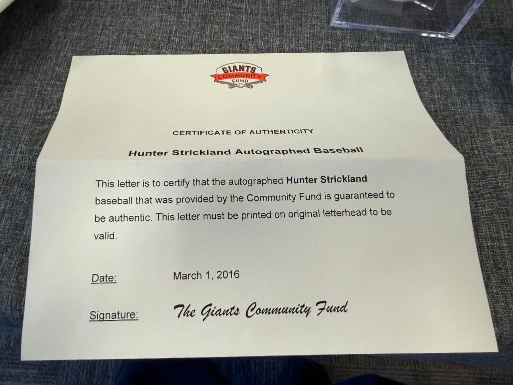 HUNTER STRICKLAND BASEBALL PLAYER AUTOGRAPHED BASEBALL MLB AUTHENTICATED - 4