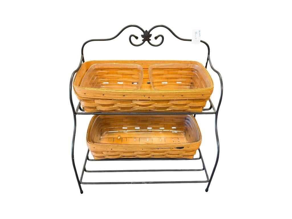 LONGABERGER WOVEN MAPLE BASKETS PLUS METAL WIRE STAND (1 of 3)