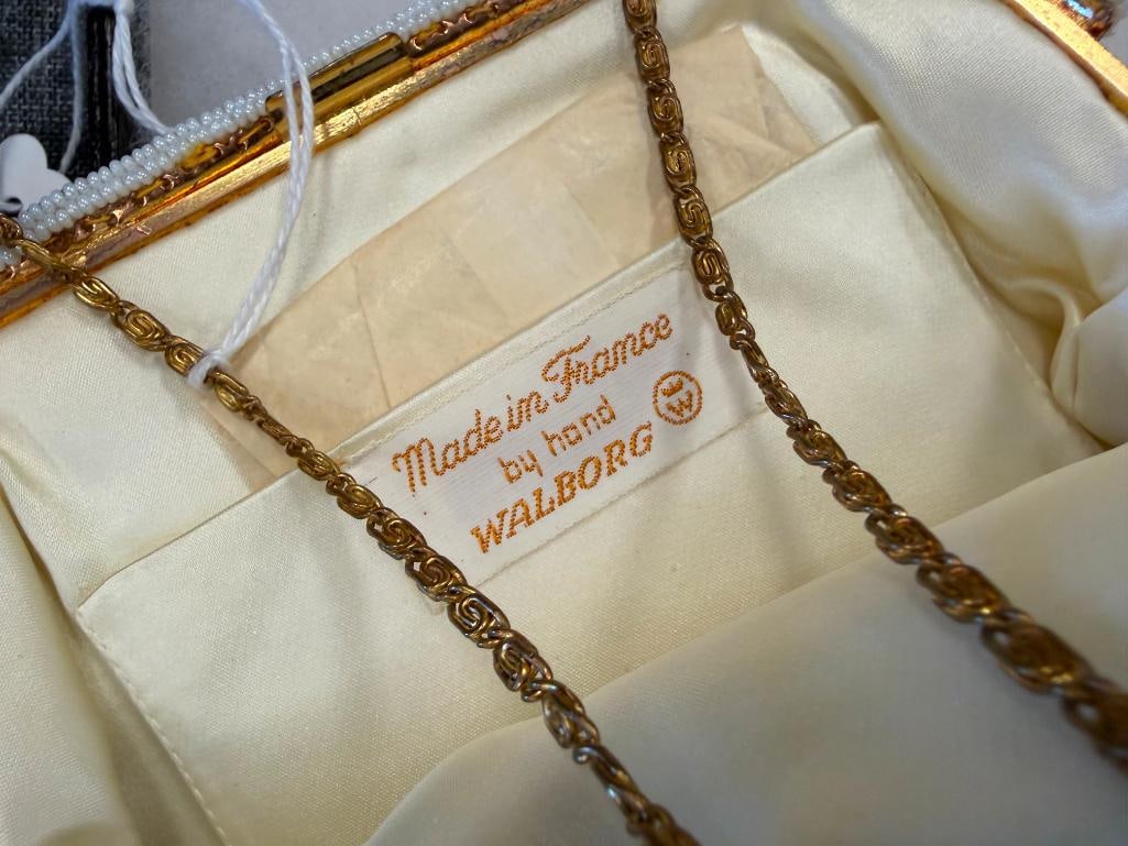 VINTAGE WALBORG BEADED PURSE AND GLASS BEADED PURSE WITH BEADED LACE FRINGE - 10