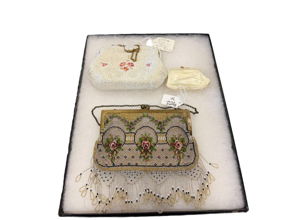 VINTAGE WALBORG BEADED PURSE AND GLASS BEADED PURSE WITH BEADED LACE FRINGE (1 of 12)
