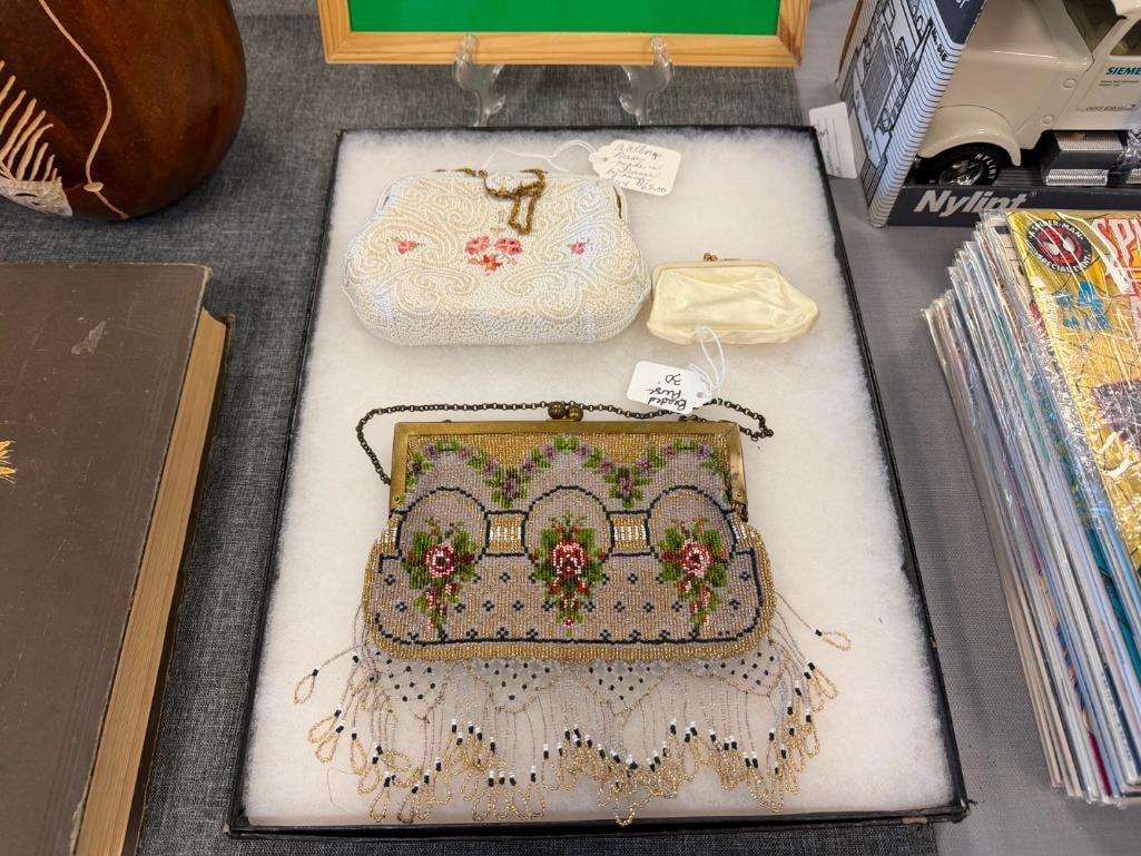 VINTAGE WALBORG BEADED PURSE AND GLASS BEADED PURSE WITH BEADED LACE FRINGE - 2
