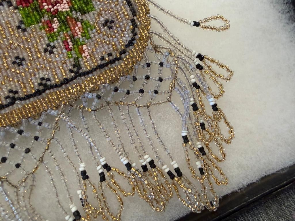 VINTAGE WALBORG BEADED PURSE AND GLASS BEADED PURSE WITH BEADED LACE FRINGE - 6