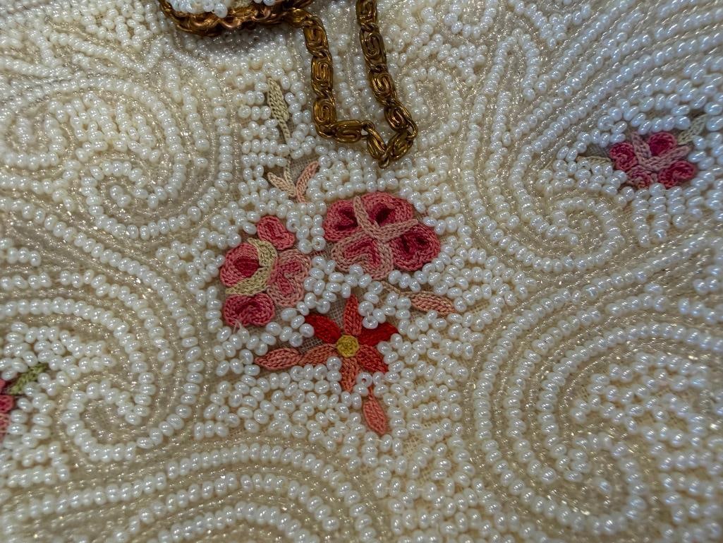 VINTAGE WALBORG BEADED PURSE AND GLASS BEADED PURSE WITH BEADED LACE FRINGE - 8