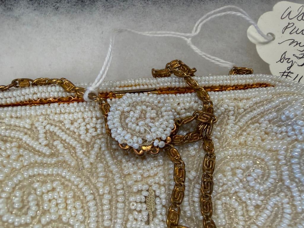 VINTAGE WALBORG BEADED PURSE AND GLASS BEADED PURSE WITH BEADED LACE FRINGE - 9