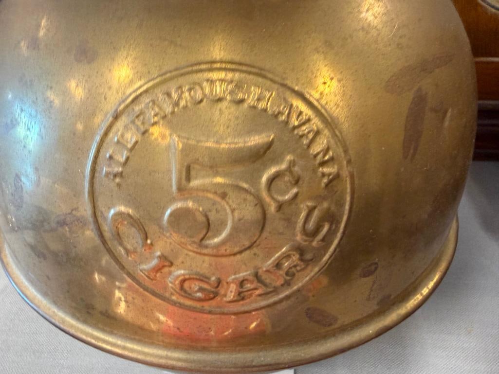ALL FAMOUS HAVANA 5 CENT CIGARS BRASS SPITTOON - 3