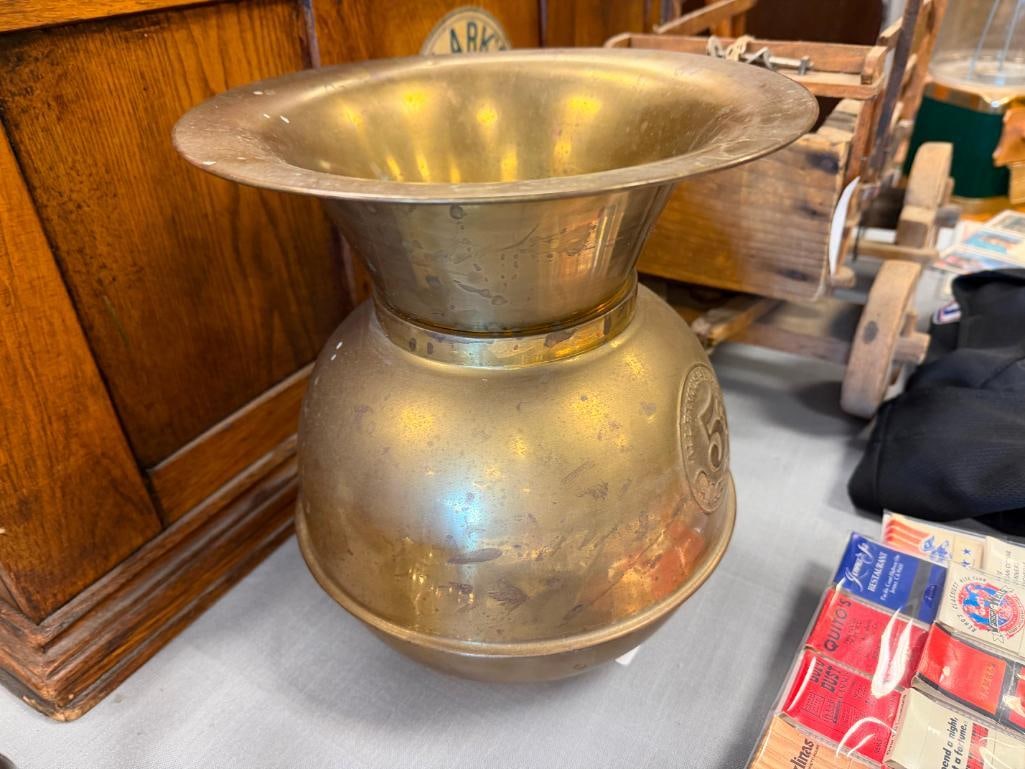 ALL FAMOUS HAVANA 5 CENT CIGARS BRASS SPITTOON - 5