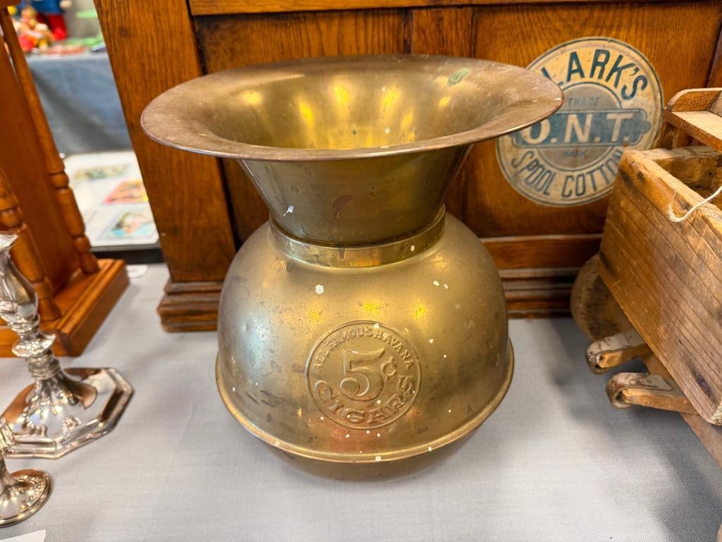 ALL FAMOUS HAVANA 5 CENT CIGARS BRASS SPITTOON - 7
