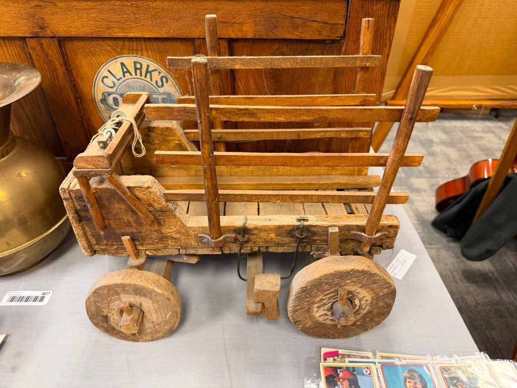 VINTAGE HAND CRAFTED WOODEN STAKE WAGON - 2