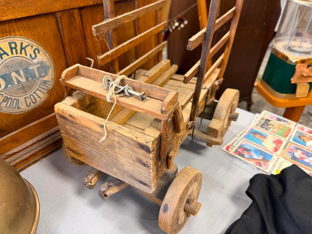 VINTAGE HAND CRAFTED WOODEN STAKE WAGON - 3