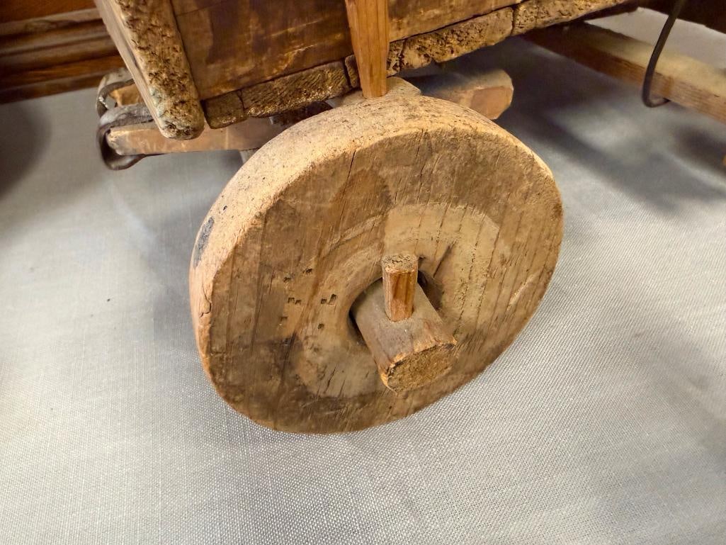 VINTAGE HAND CRAFTED WOODEN STAKE WAGON - 4