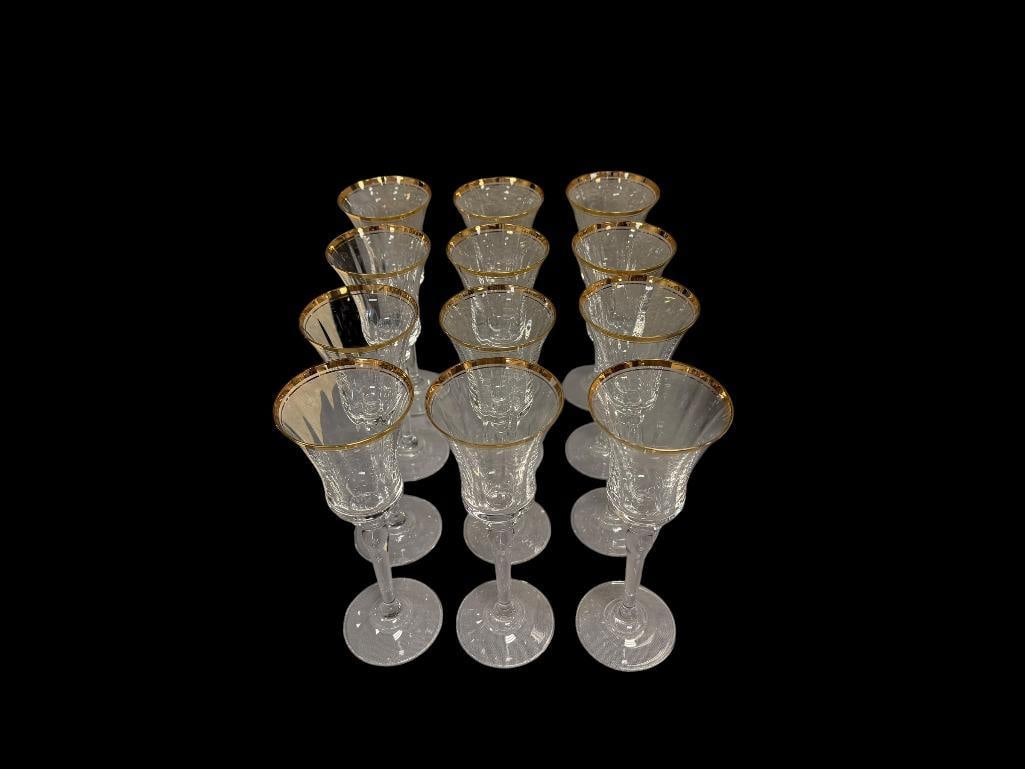 MIKASA CRYSTAL JMESTOWN GOLD CRYSTAL WINE GLASSES SET OF 12 MADE IN AUSTRIA: NO CHIPS 8 3/4" H