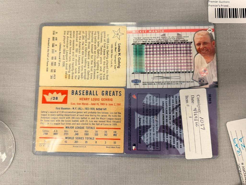 MICKEY MANTLE AND LOU GEHRIG HALL OF FAMERS BASEBALL CARDS - 9