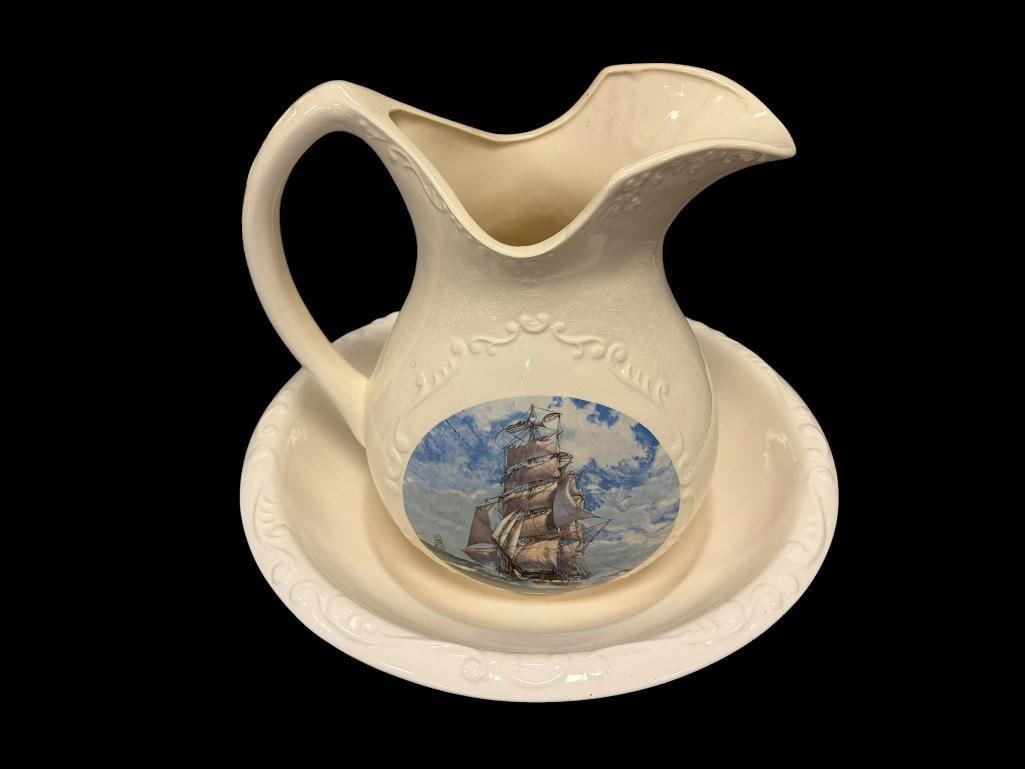 TRANSFER DECORATED WASH BASIN AND PITCHER (1 of 10)