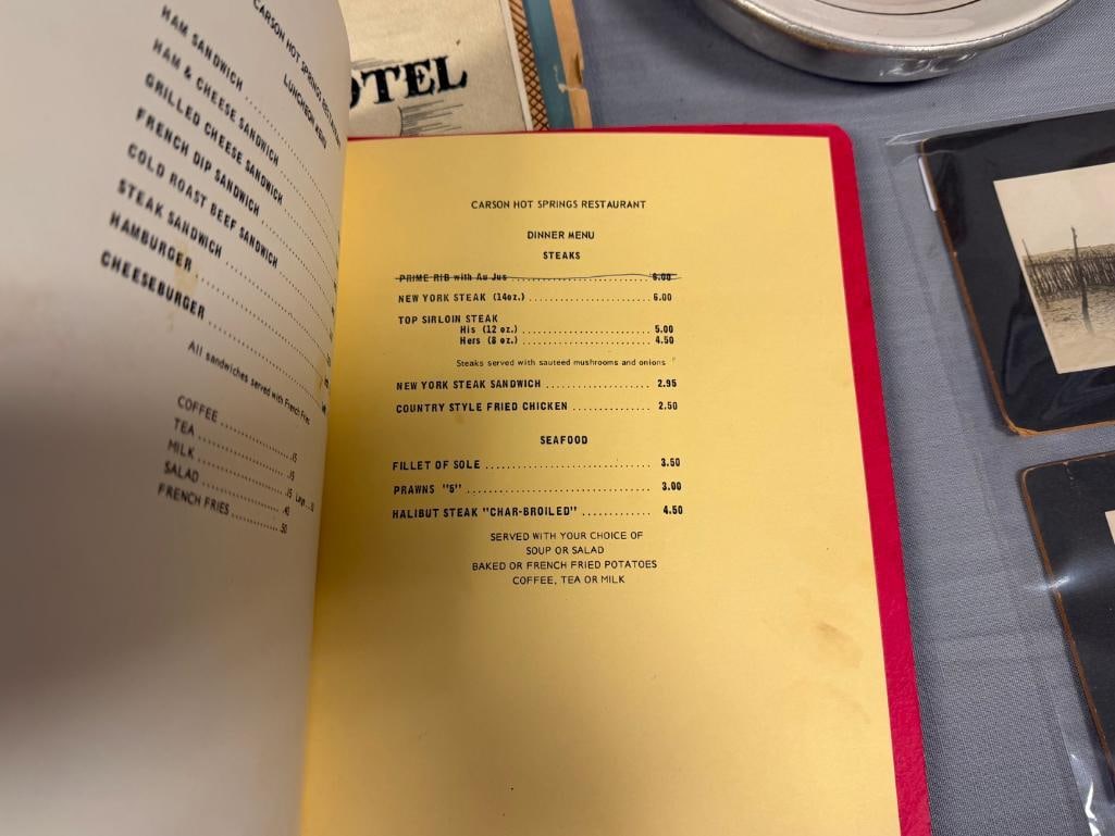 VINTAGE MENUS FROM VARIOUS RESTAURANTS INCLUDING SEVERAL CARSON CITY, NV - 3