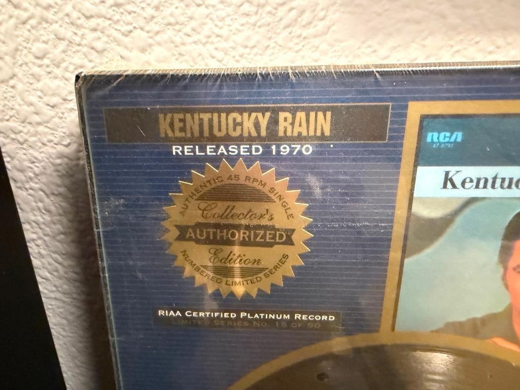 ELVIS COLLECTIBLES ELVIS GREATEST HITS VOL I & II DECANTER, PORCELAIN FIGURINE AND KENTUCKY RAIN 45 - 16