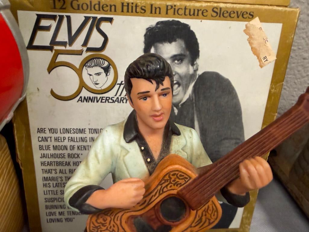 ELVIS COLLECTIBLES ELVIS GREATEST HITS VOL I & II DECANTER, PORCELAIN FIGURINE AND KENTUCKY RAIN 45 - 4