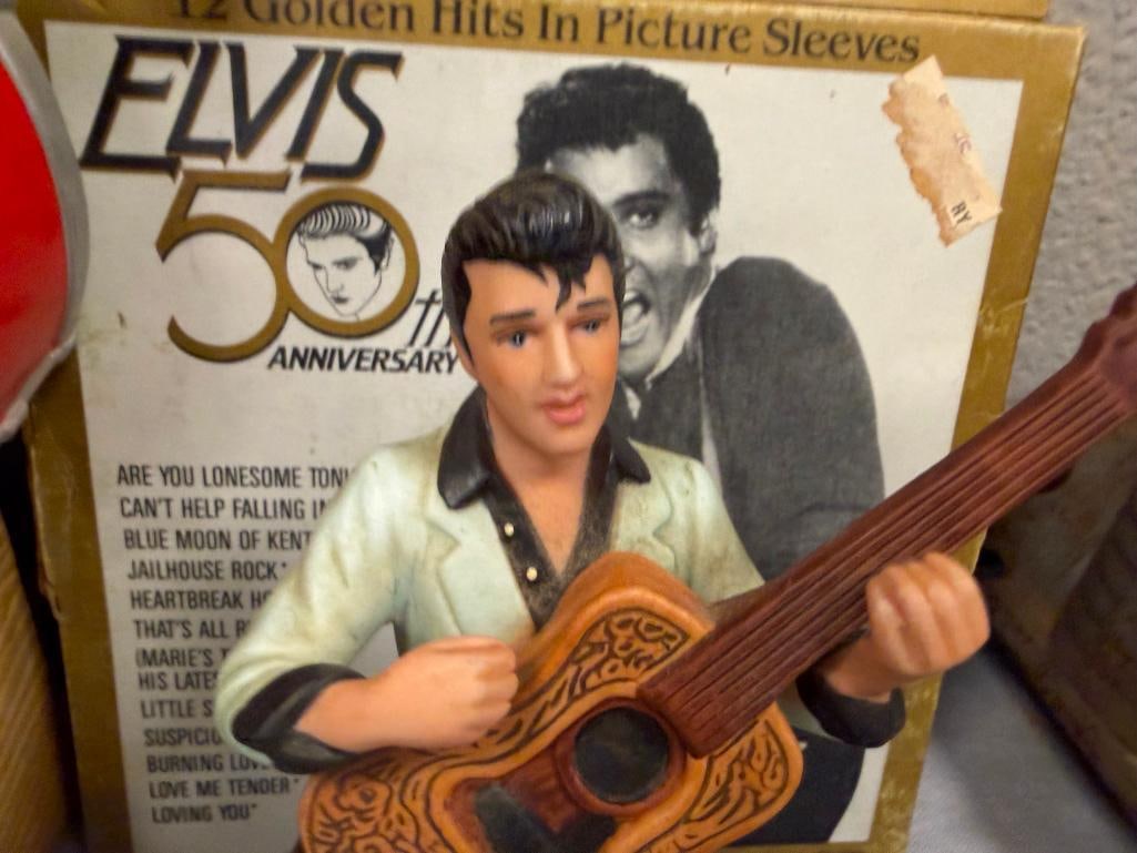 ELVIS COLLECTIBLES ELVIS GREATEST HITS VOL I & II DECANTER, PORCELAIN FIGURINE AND KENTUCKY RAIN 45 - 5