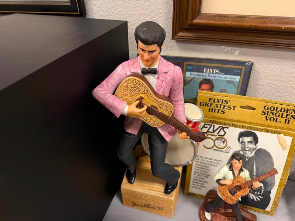 ELVIS COLLECTIBLES ELVIS GREATEST HITS VOL I & II DECANTER, PORCELAIN FIGURINE AND KENTUCKY RAIN 45 - 6