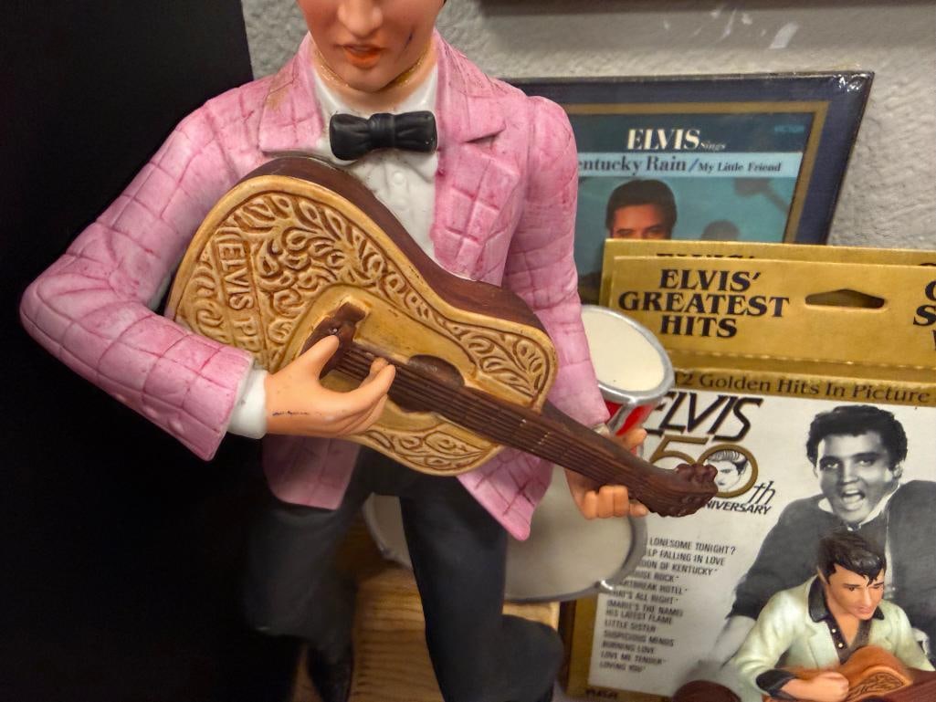 ELVIS COLLECTIBLES ELVIS GREATEST HITS VOL I & II DECANTER, PORCELAIN FIGURINE AND KENTUCKY RAIN 45 - 9
