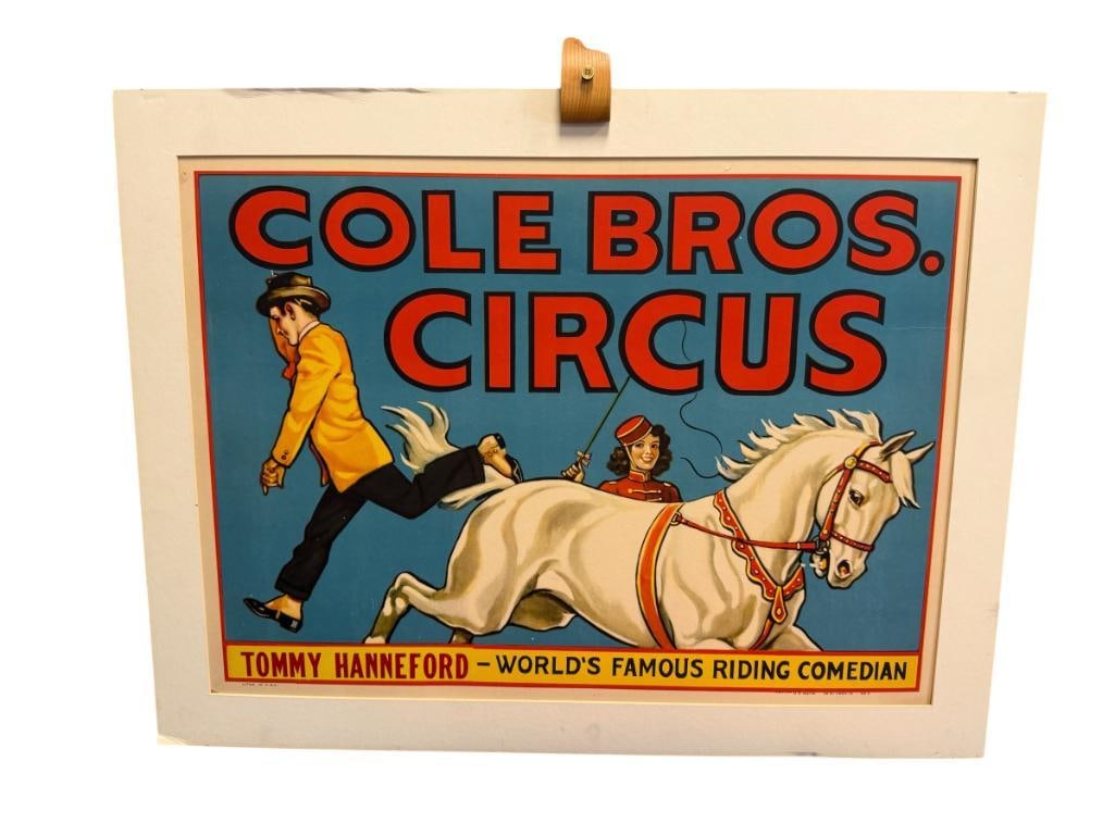 1930'S - 1940'S TOMMY HANNEFORD THE WORLD'S FAMOUS RIDING COMEDIAN FOR THE COLE BROS. CIRCUS POSTER (1 of 6)