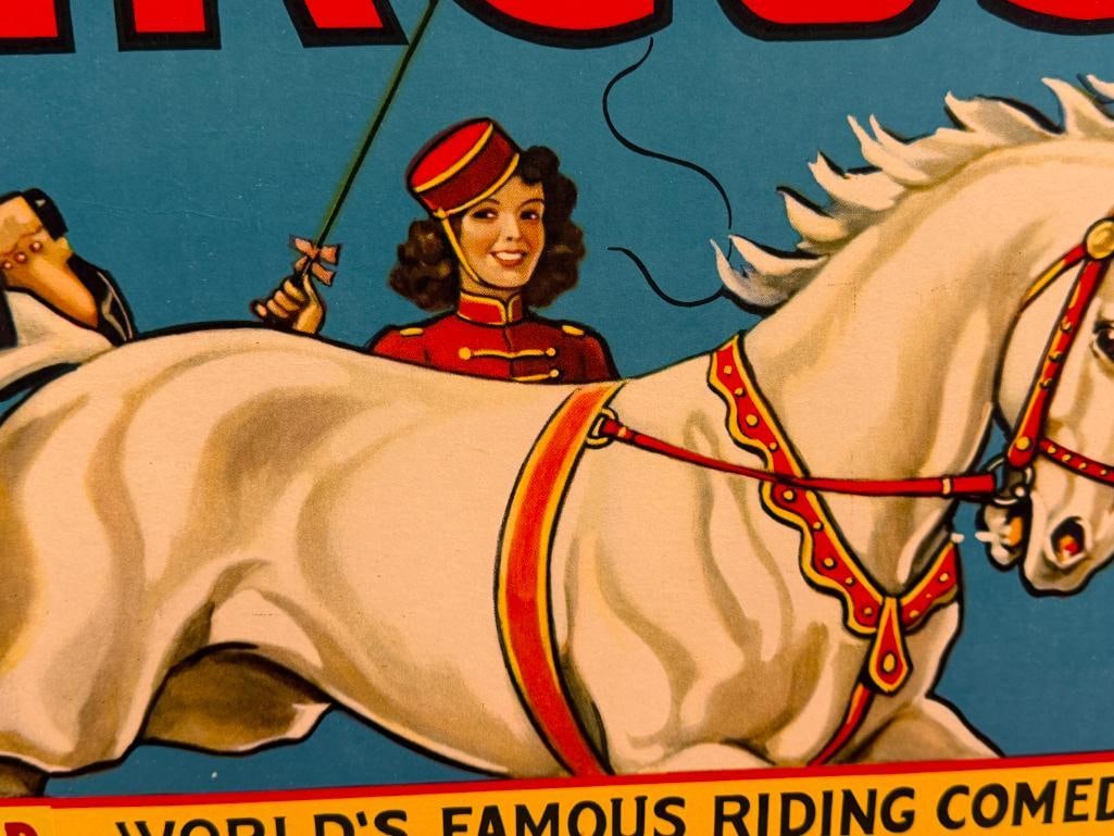 1930'S - 1940'S TOMMY HANNEFORD THE WORLD'S FAMOUS RIDING COMEDIAN FOR THE COLE BROS. CIRCUS POSTER - 3