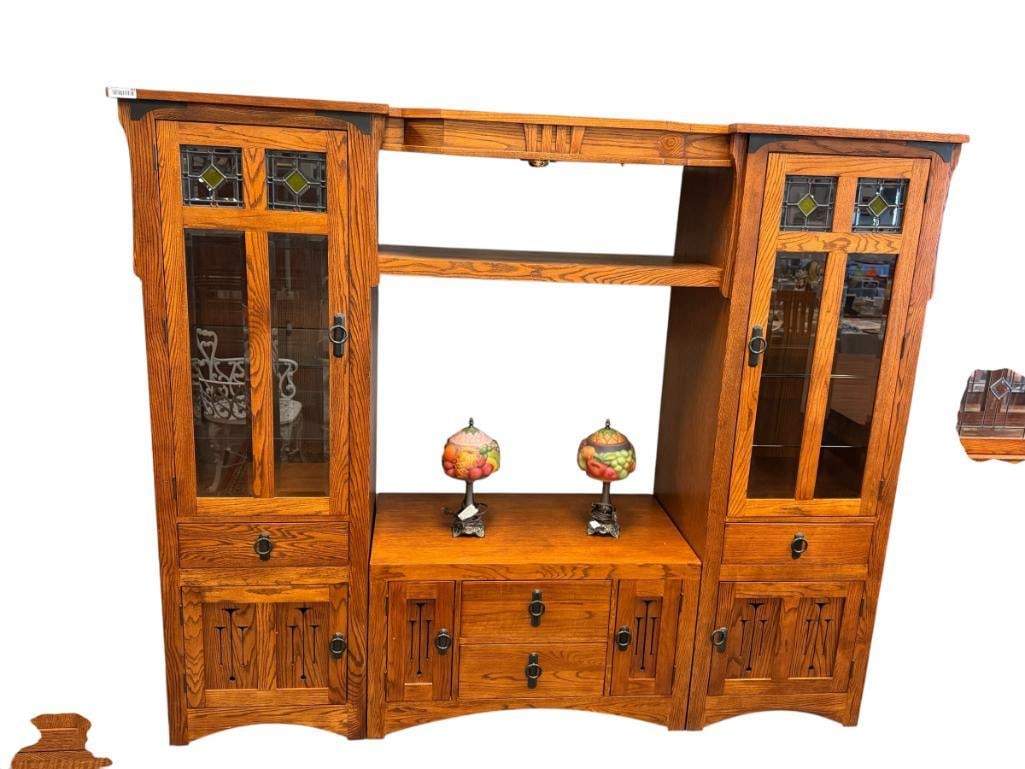 OAK TREE FURNITURE MISSION STYLE OAK TV / ENTERTAINMENT WALL UNIT EXPANDABLE (1 of 17)