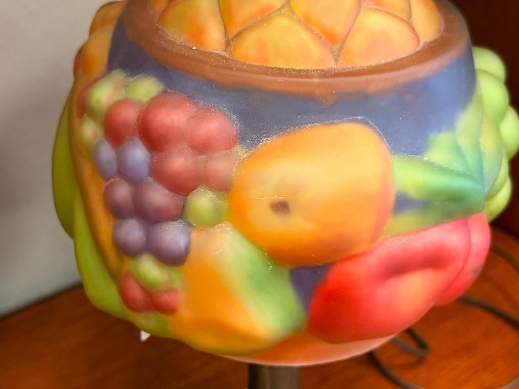 PAIRPOINT STYLE REVERSE HAND PAINTED SCULPTED GLASS TABLE LAMPS FRUIT DESIGN - 5