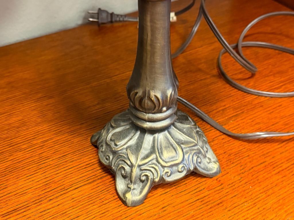 PAIRPOINT STYLE REVERSE HAND PAINTED SCULPTED GLASS TABLE LAMPS FRUIT DESIGN - 6