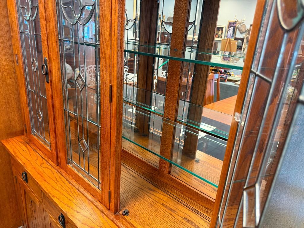 OAK TREE FURNITURE MISSION STYLE QUARTER SAWN OAK GRAIN TWO-PIECE CHINA CABINET - 10