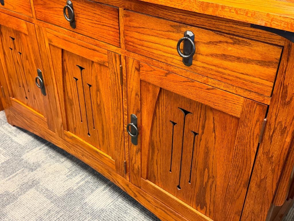 OAK TREE FURNITURE MISSION STYLE QUARTER SAWN OAK GRAIN TWO-PIECE CHINA CABINET - 13