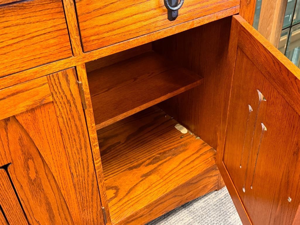 OAK TREE FURNITURE MISSION STYLE QUARTER SAWN OAK GRAIN TWO-PIECE CHINA CABINET - 17