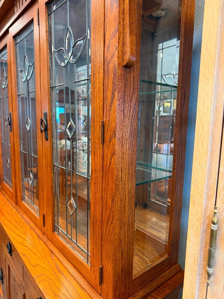 OAK TREE FURNITURE MISSION STYLE QUARTER SAWN OAK GRAIN TWO-PIECE CHINA CABINET - 18
