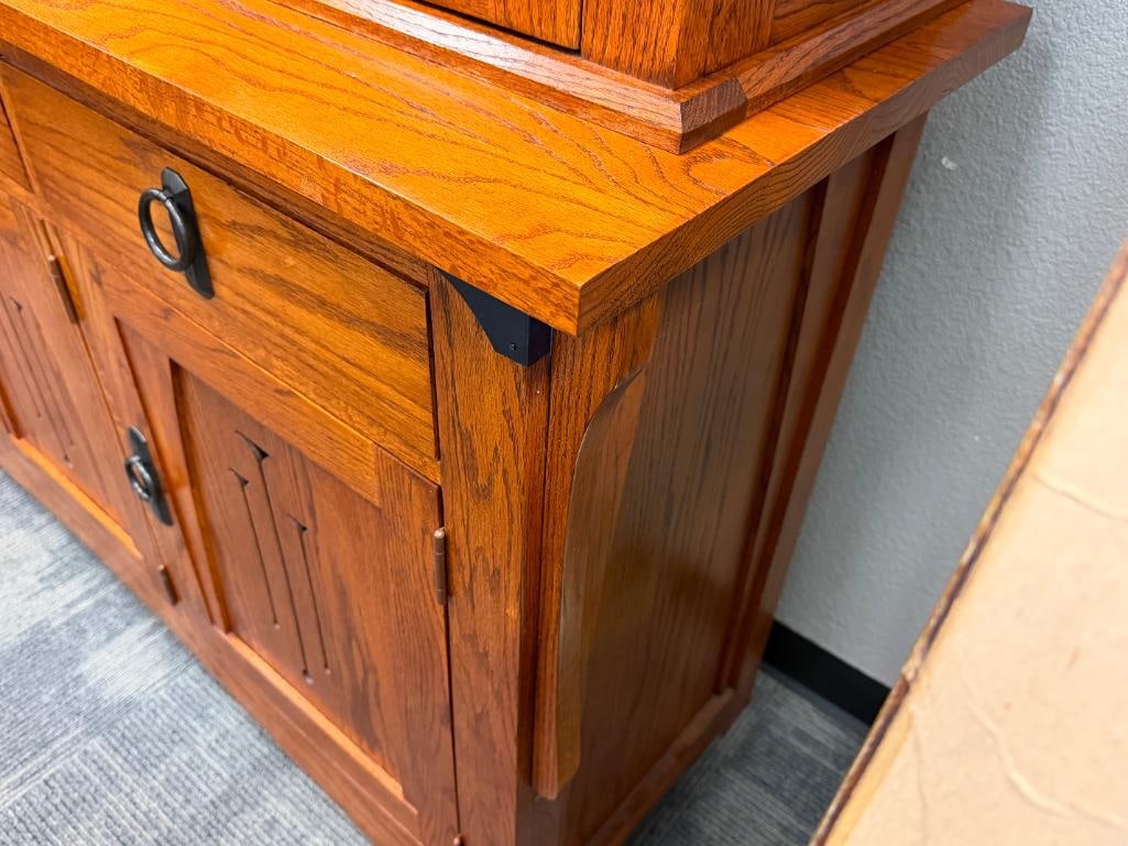 OAK TREE FURNITURE MISSION STYLE QUARTER SAWN OAK GRAIN TWO-PIECE CHINA CABINET - 19