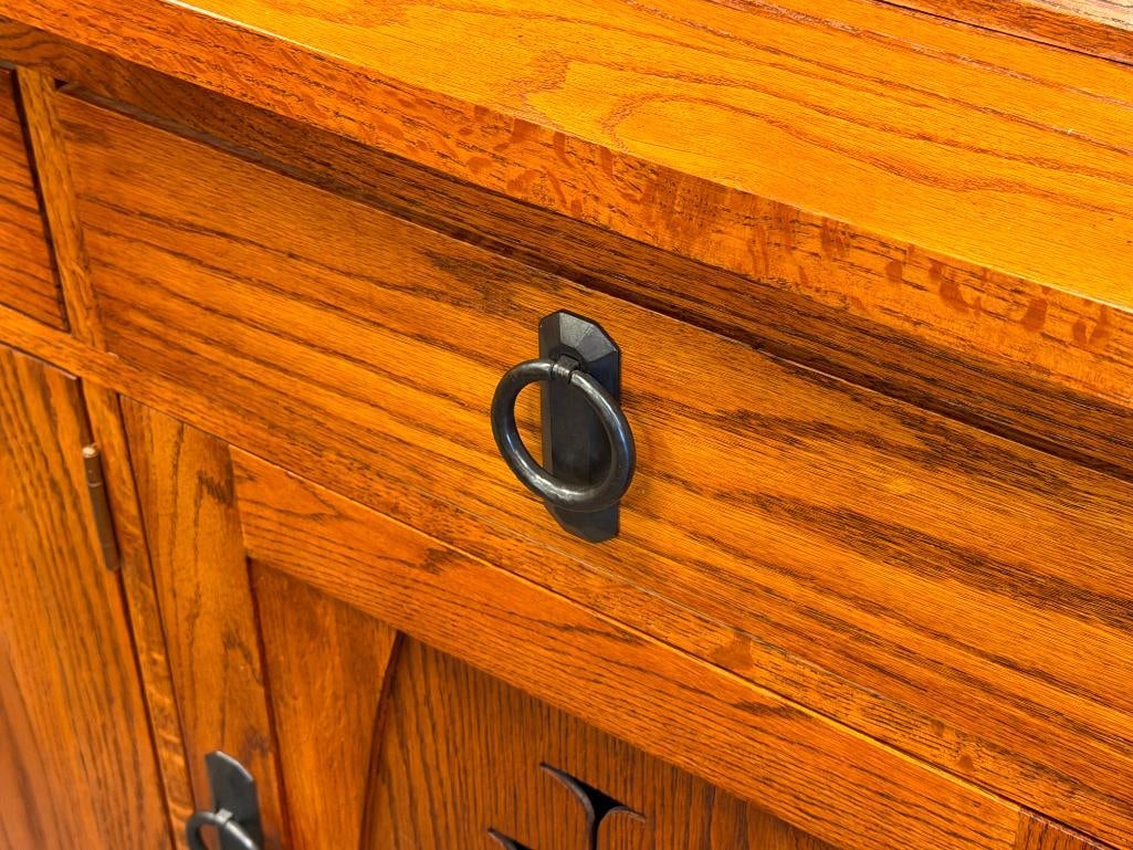 OAK TREE FURNITURE MISSION STYLE QUARTER SAWN OAK GRAIN TWO-PIECE CHINA CABINET - 6