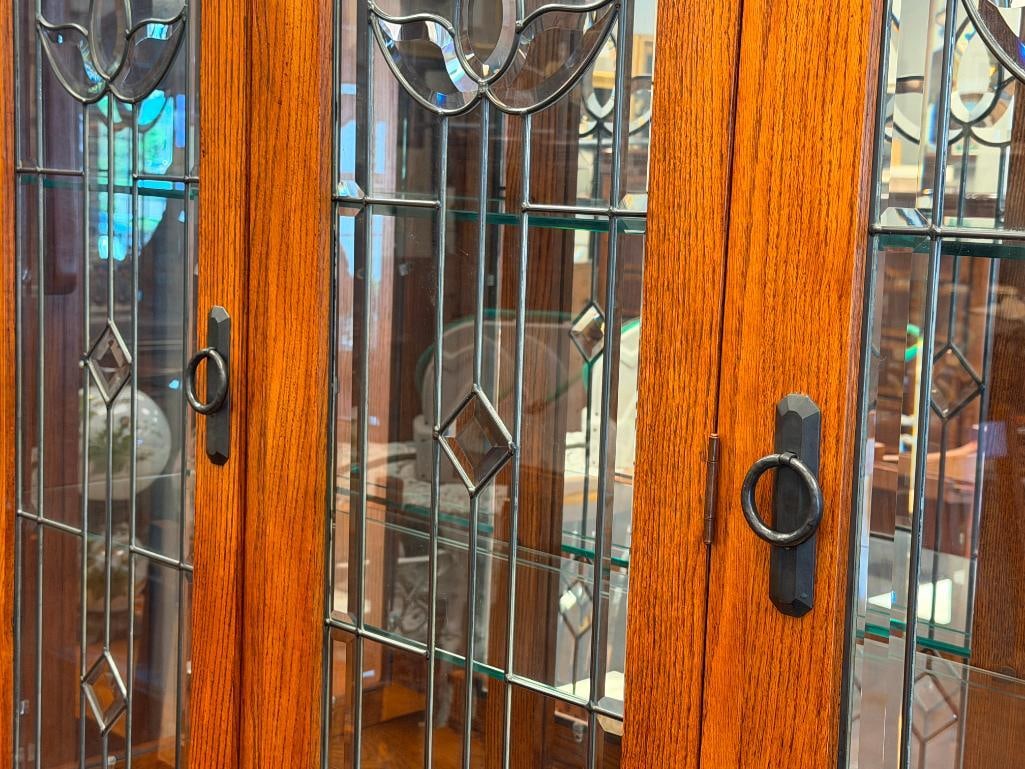 OAK TREE FURNITURE MISSION STYLE QUARTER SAWN OAK GRAIN TWO-PIECE CHINA CABINET - 7