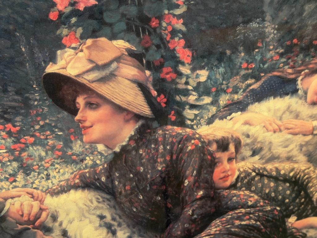 JAMES TISSOT FRENCH ARTIST LARGE DECOR PRINT TITLED THE GARDEN BENCH - 4