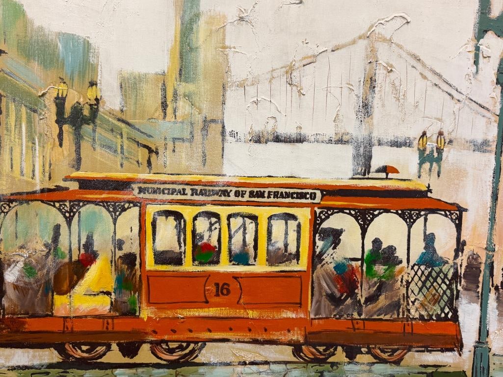 LEE REYNOLDS LARGE ORIGINAL ACRYLIC ON CANVAS SAN FRANCISCO TROLLEY - 3