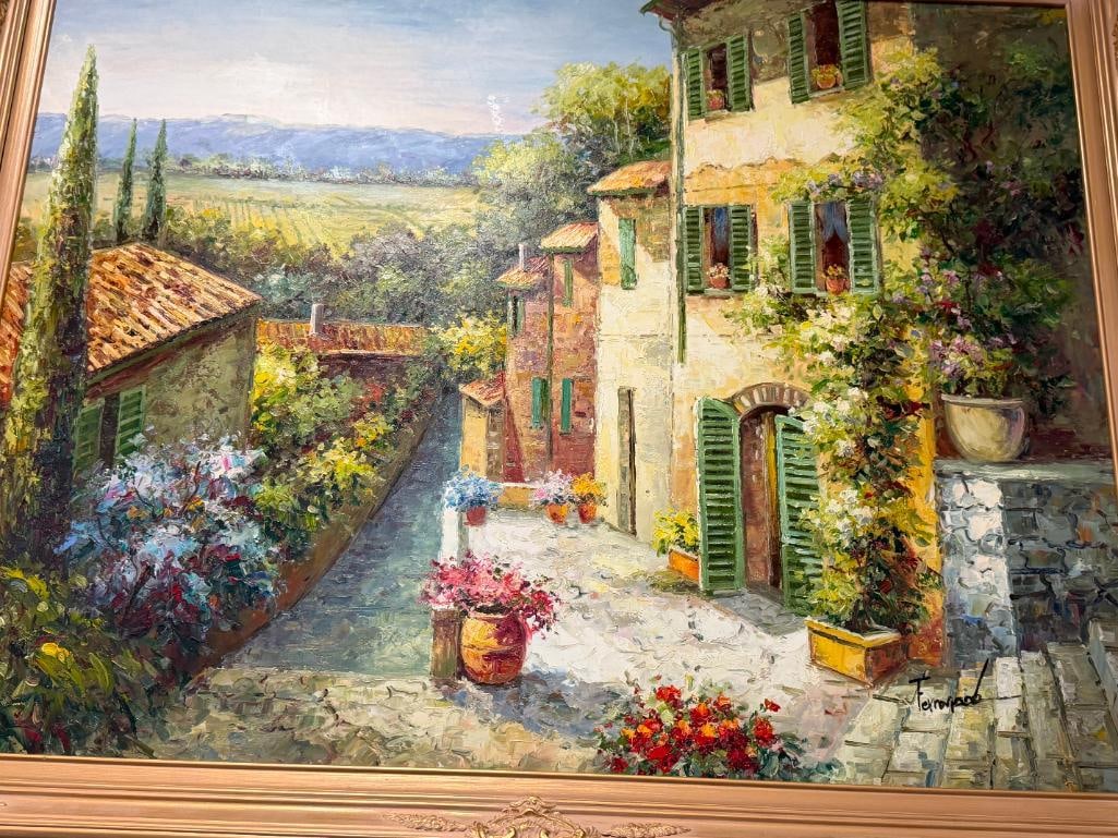LARGE ORIGINAL HEAVY ACRYLIC ON CANVAS EUROPEAN COUNTRYSIDE LANDSCAPE SIGNED - 2