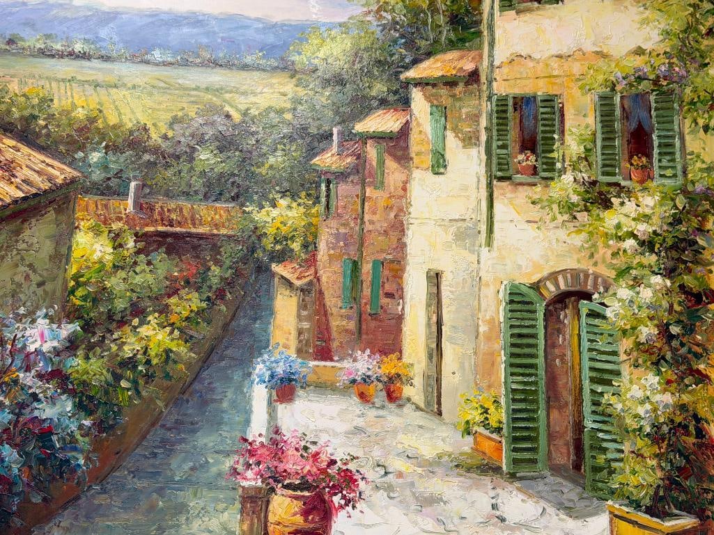 LARGE ORIGINAL HEAVY ACRYLIC ON CANVAS EUROPEAN COUNTRYSIDE LANDSCAPE SIGNED - 3