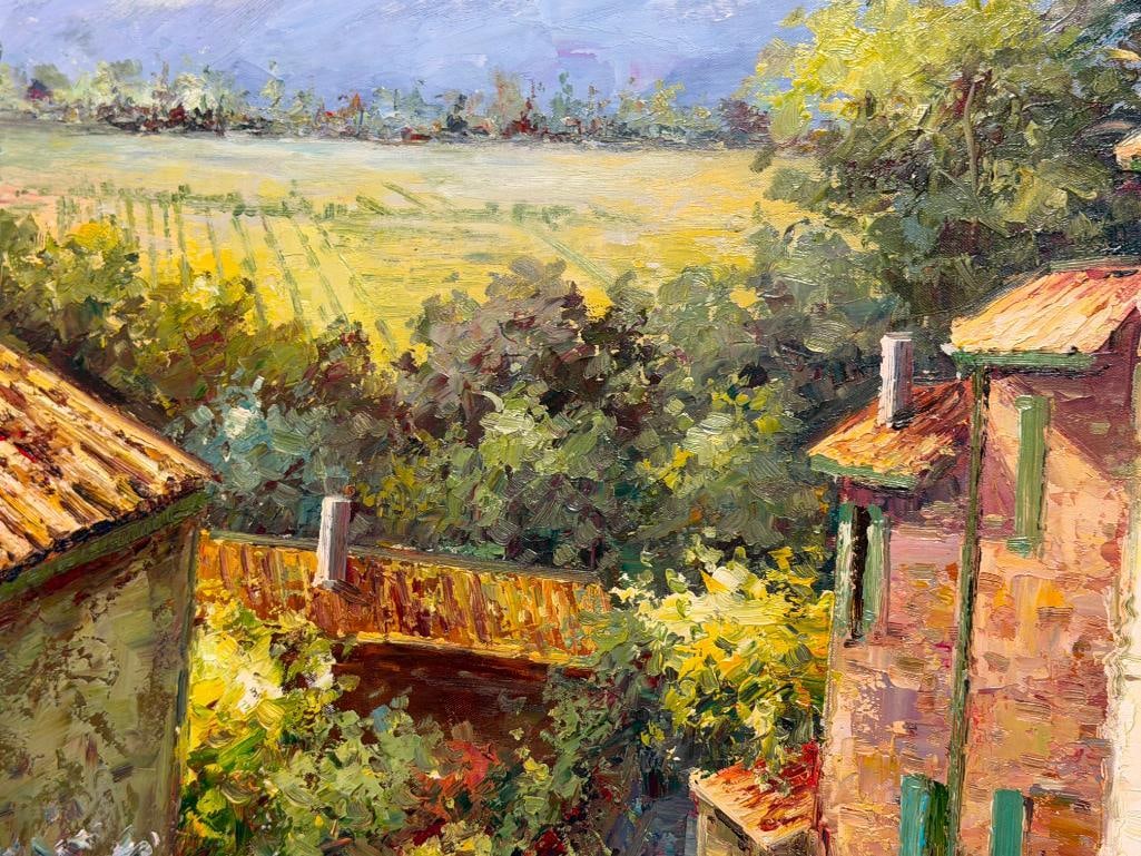 LARGE ORIGINAL HEAVY ACRYLIC ON CANVAS EUROPEAN COUNTRYSIDE LANDSCAPE SIGNED - 4