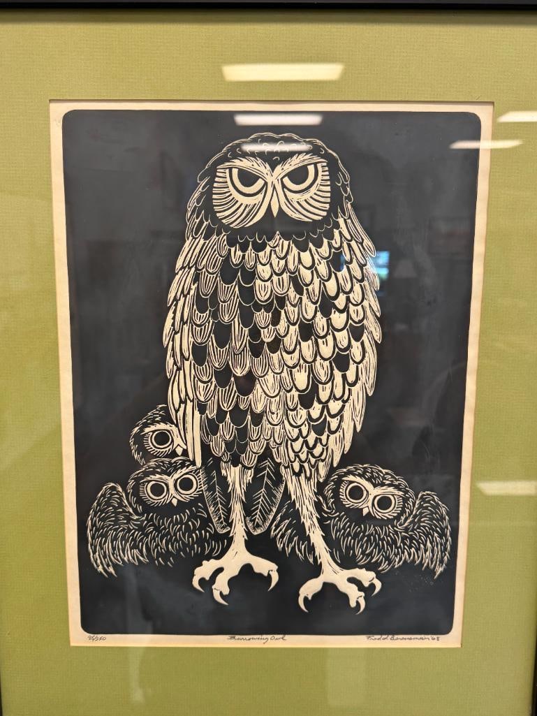 FRED BERENSMEIER CALIFORNIA ARTIST LIMITED EDITION PRINT BURROWING OWL NO. 85/250 - 2