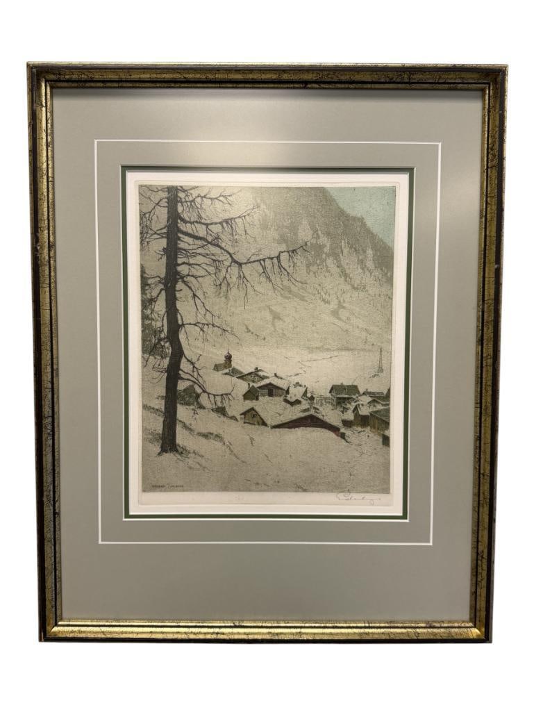 JOSEF EIDENBERGER AUSTRIAN ARTIST COLORED ETCHING STUBEN IN WINTER (1 of 8)
