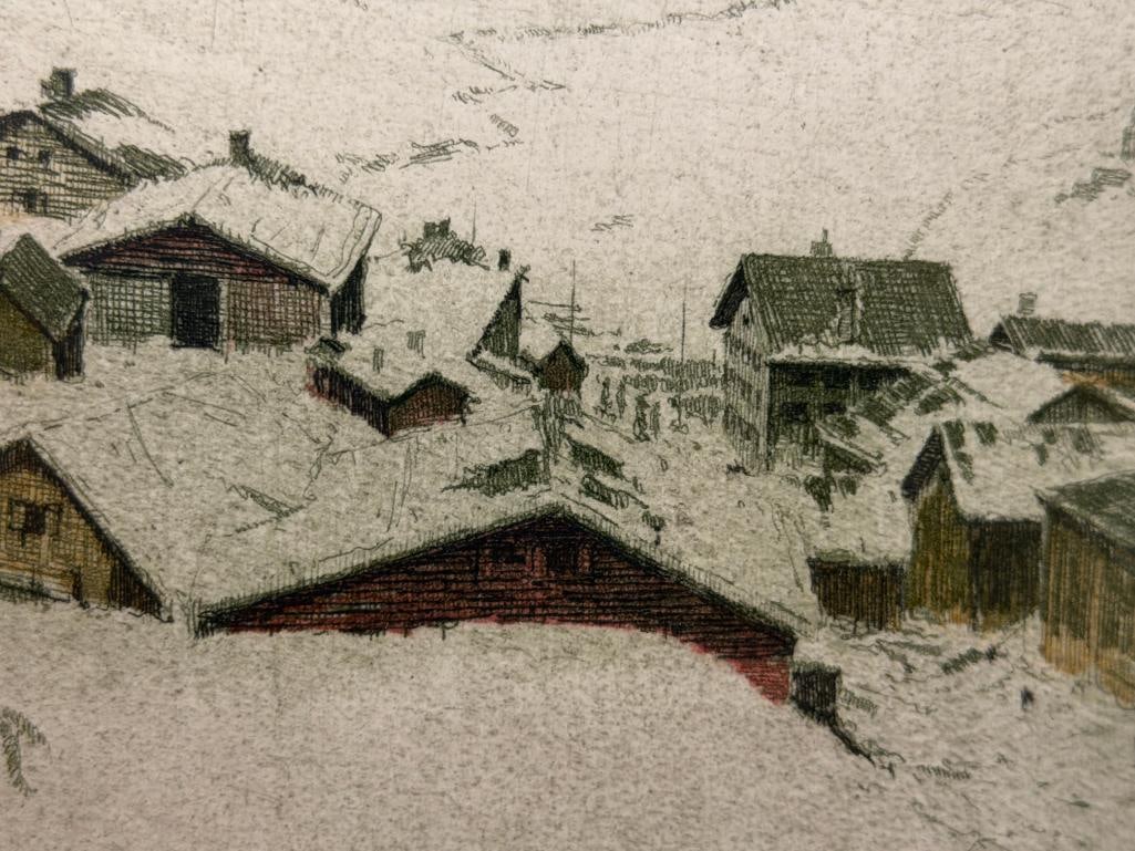 JOSEF EIDENBERGER AUSTRIAN ARTIST COLORED ETCHING STUBEN IN WINTER - 4