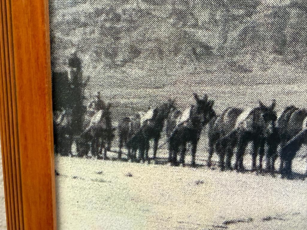 BLACK AND WHITE PHOTOGRAPH PRINT OF A 20-MULE PULLING TEAM ACROSS DESERT LANDSCAPE - 3