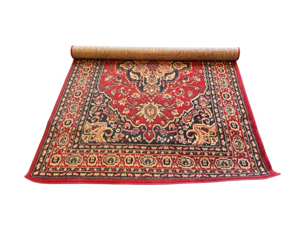 SURYA APEX COLLECTION EGYPT MADE OLEFIN AREA RUG: INDIGO, BROWN, AND RED IN COLOR, LIGHT WEAR 20" X 60"