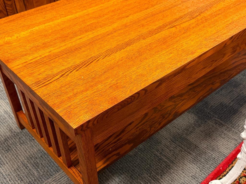 MISSION STYLE QUARTER SAWN OAK GRAIN COCKTAIL TABLE - 8