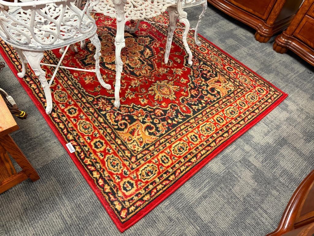 SURYA APEX COLLECTION EGYPT MADE OLEFIN AREA RUG: INDIGO, BROWN, AND RED IN COLOR, LIGHT WEAR 87" X 60"